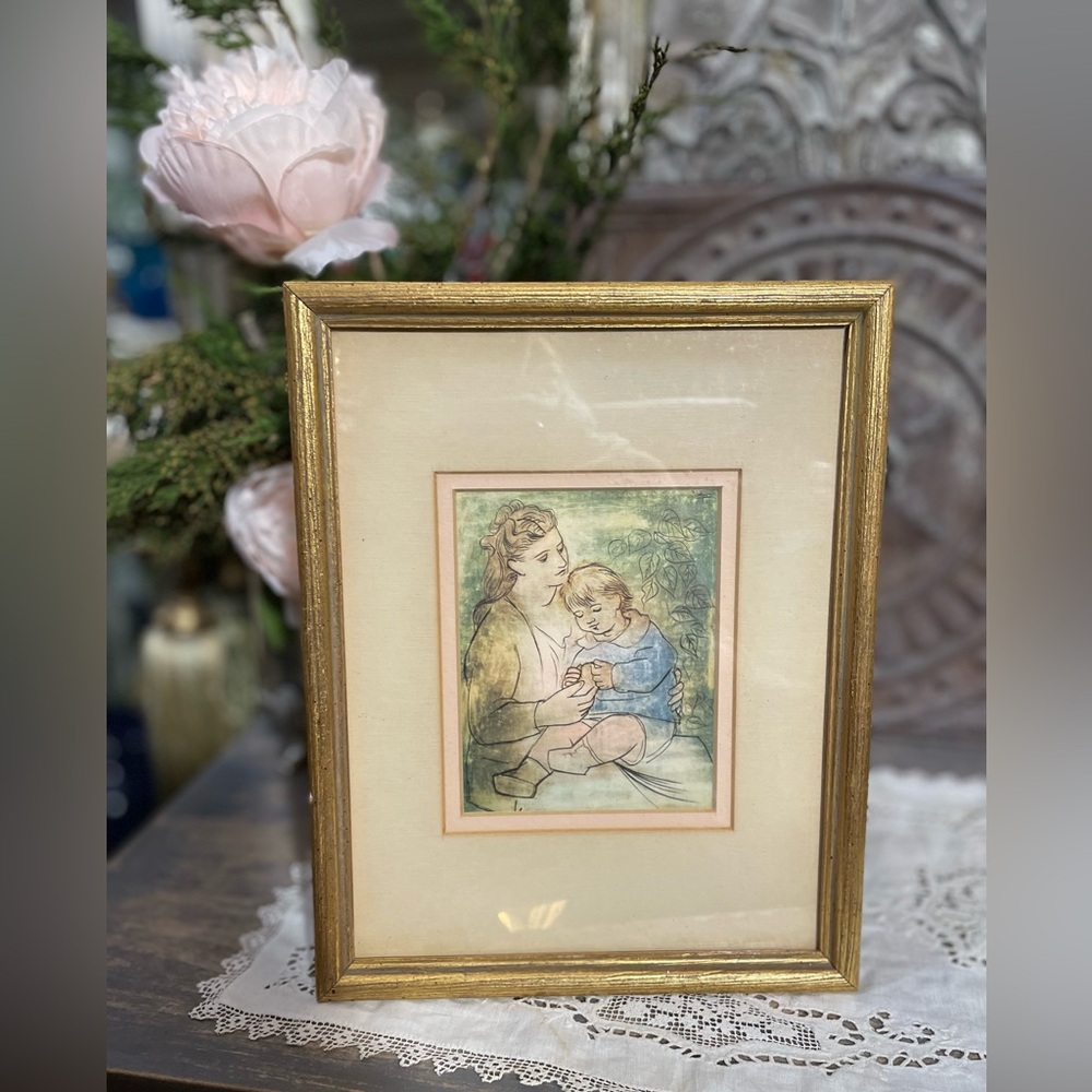 Pablo Picasso Mother & Child gold wood Framed Art classic wall decor